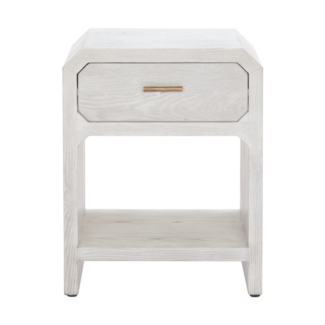 20" White Wood Faceted End Table With Drawer And Shelf