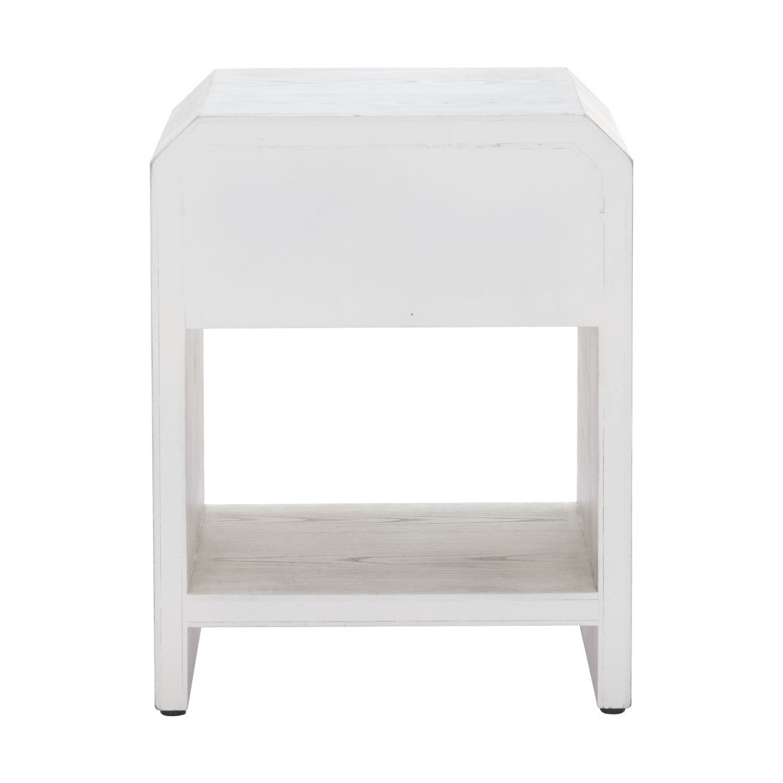 20" White Wood Faceted End Table With Drawer And Shelf
