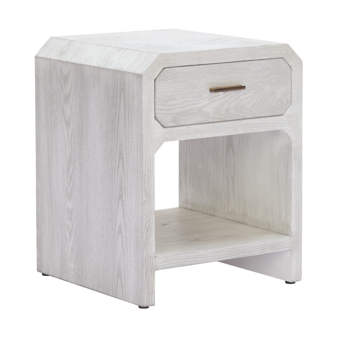 20" White Wood Faceted End Table With Drawer And Shelf