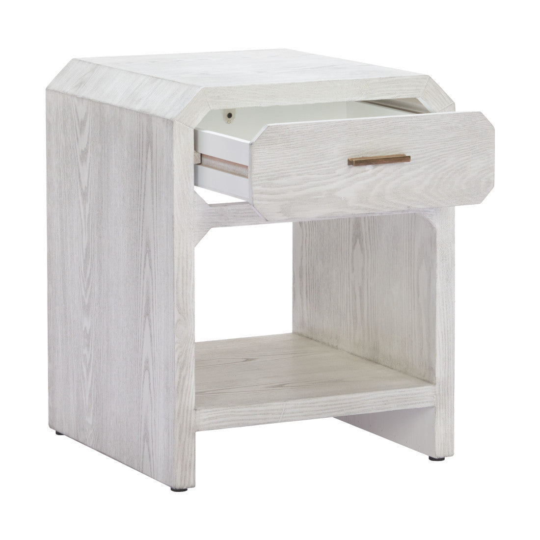 20" White Wood Faceted End Table With Drawer And Shelf