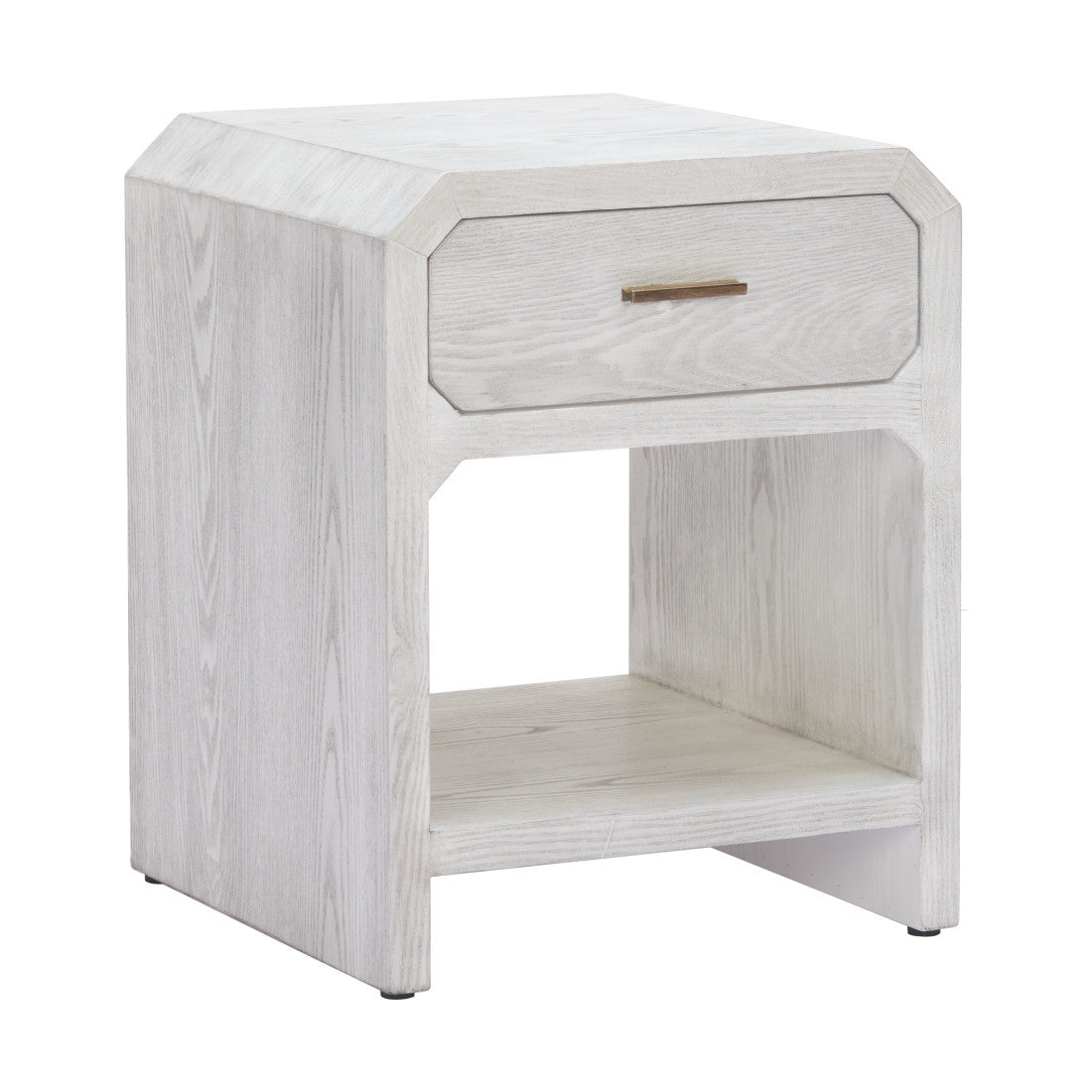 20" White Wood Faceted End Table With Drawer And Shelf