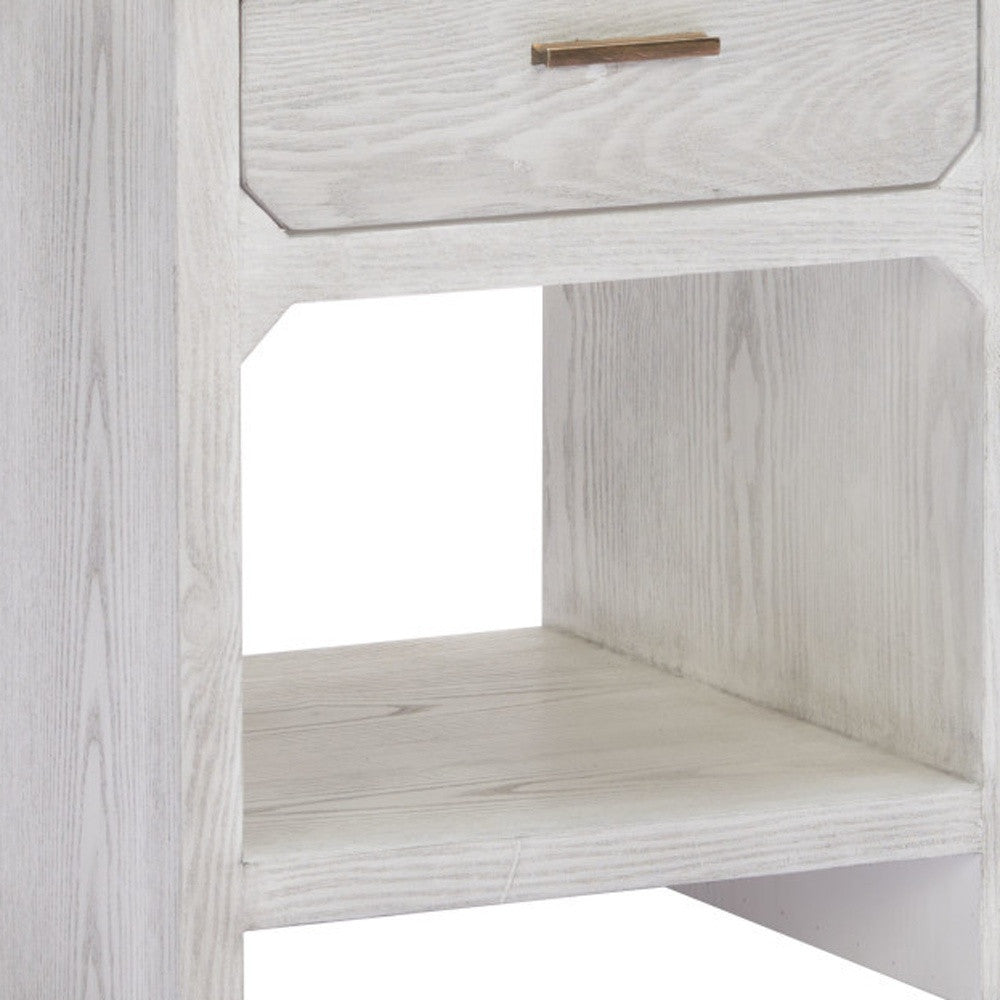 20" White Wood Faceted End Table With Drawer And Shelf