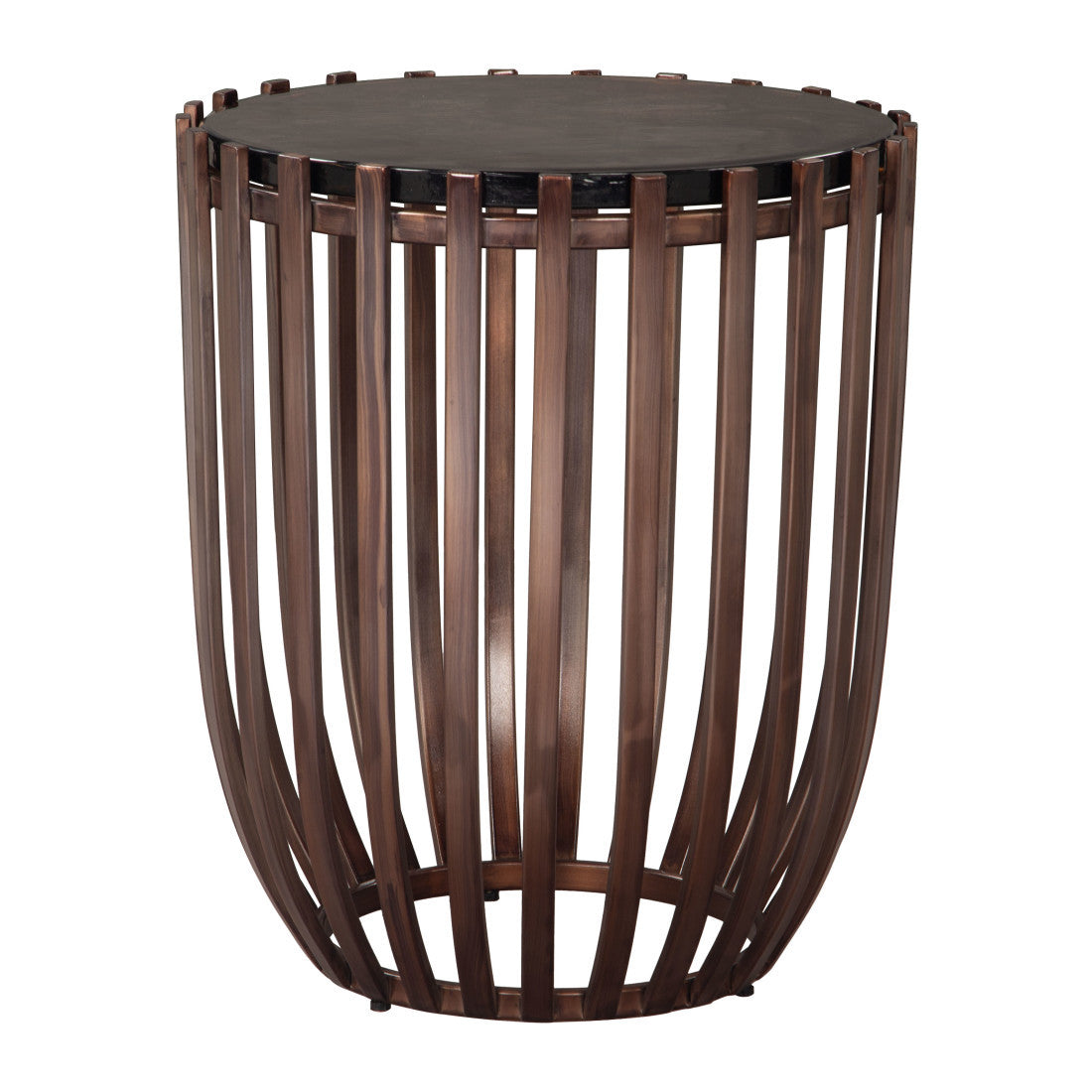 22" Black and Bronze Glass and Iron Circular Drum End Table