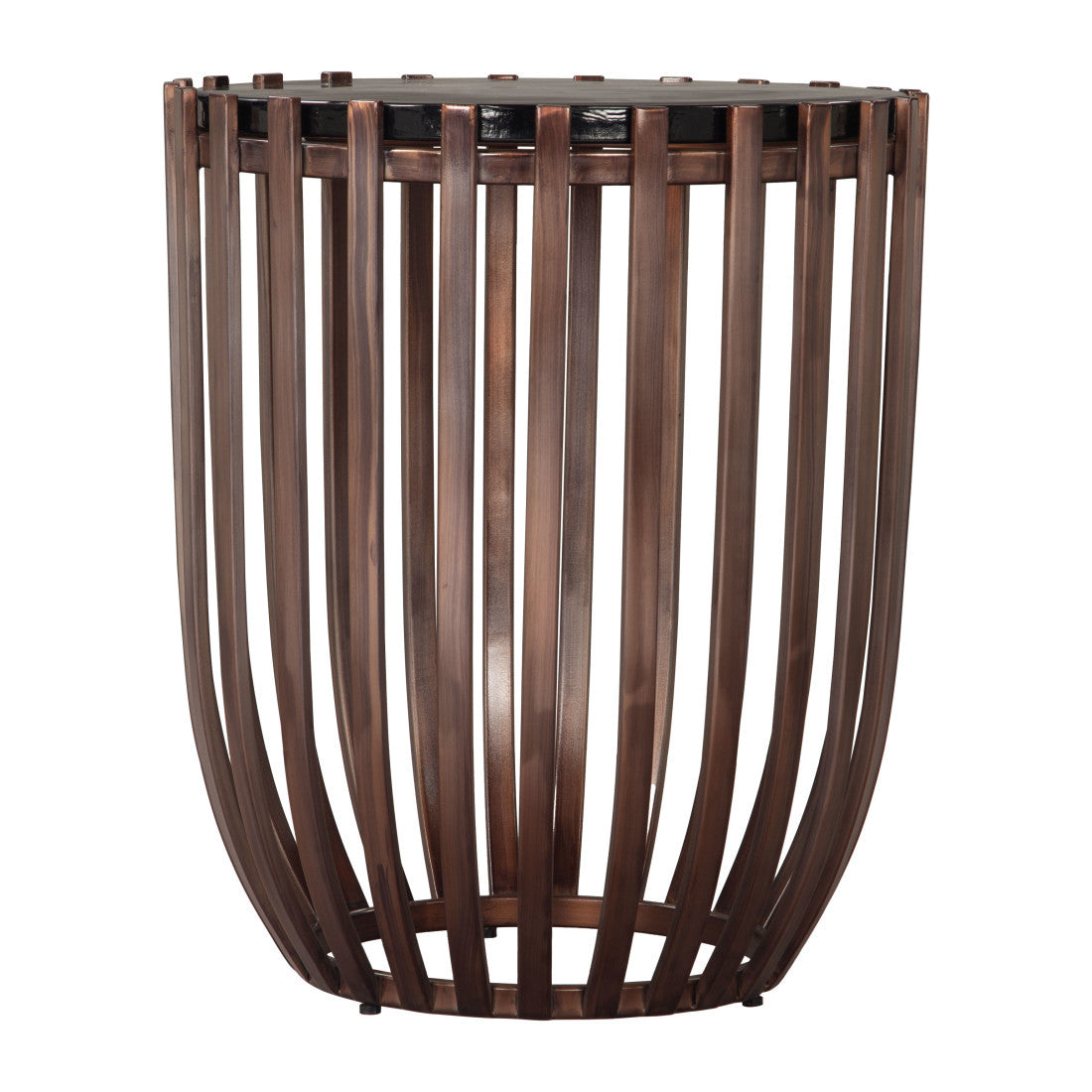 22" Black and Bronze Glass and Iron Circular Drum End Table