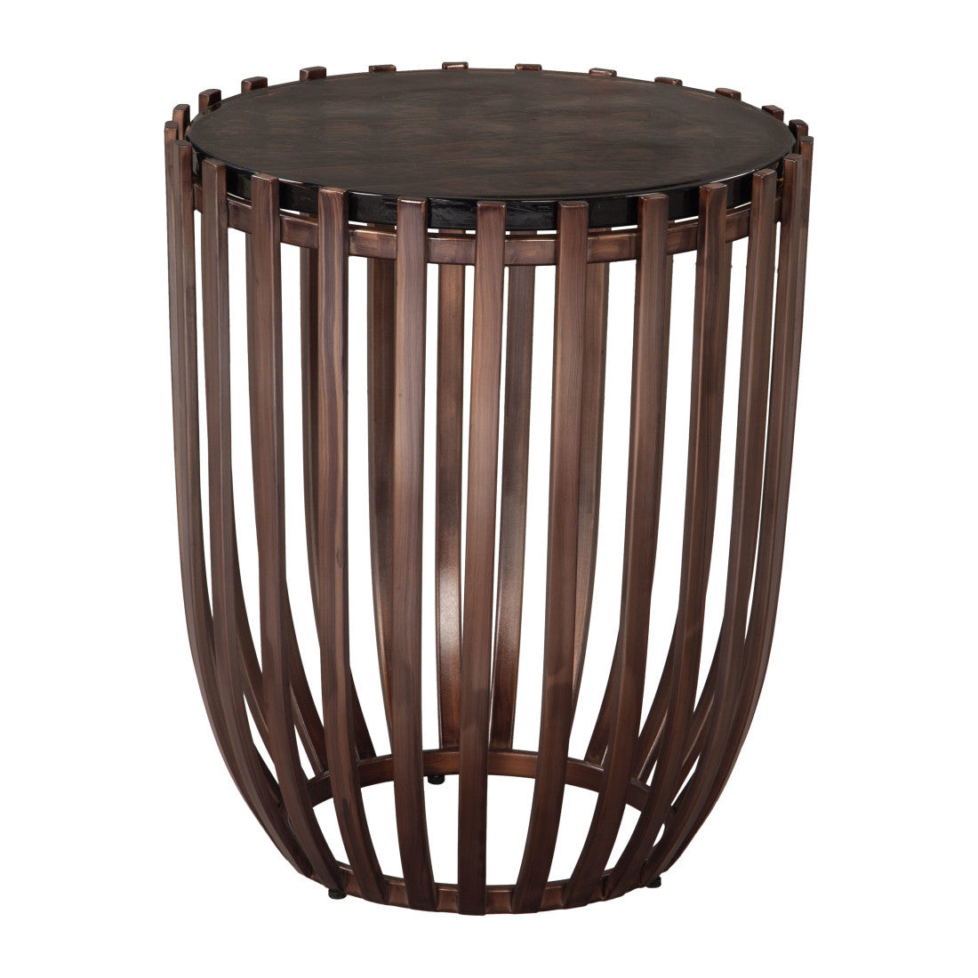 22" Black and Bronze Glass and Iron Circular Drum End Table