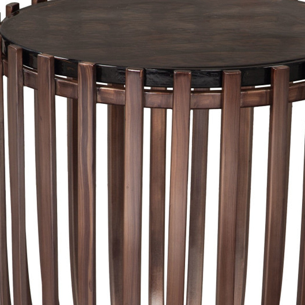 22" Black and Bronze Glass and Iron Circular Drum End Table