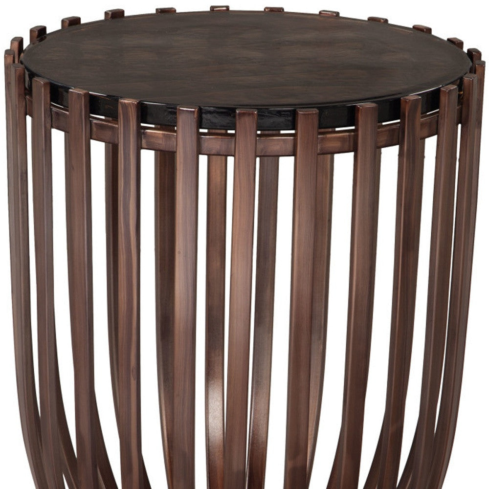 22" Black and Bronze Glass and Iron Circular Drum End Table