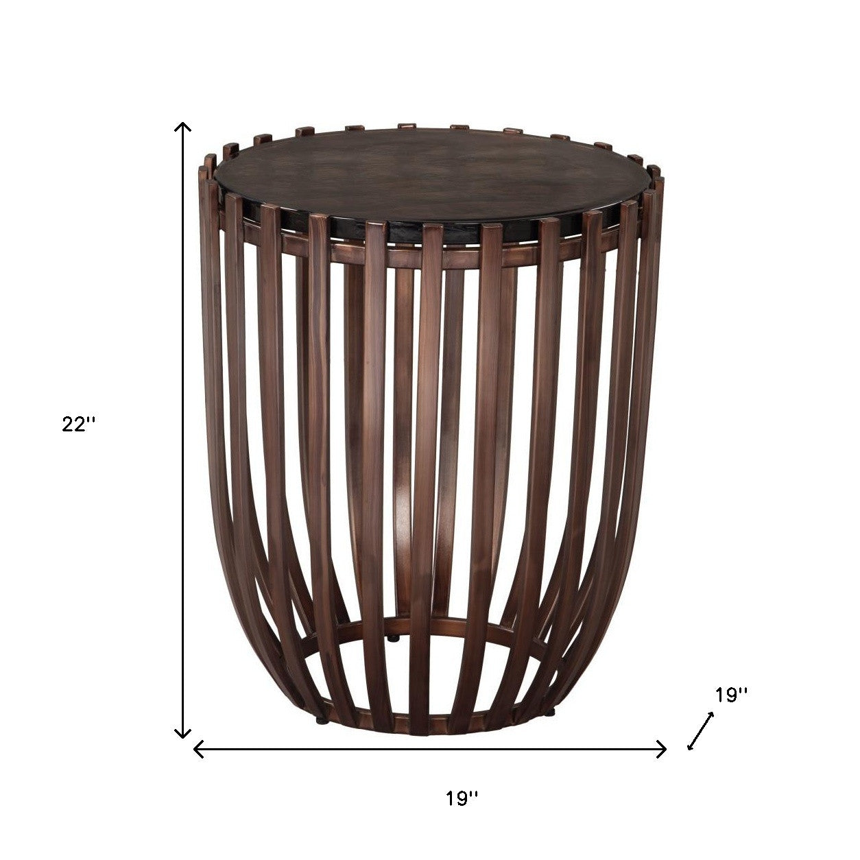 22" Black and Bronze Glass and Iron Circular Drum End Table
