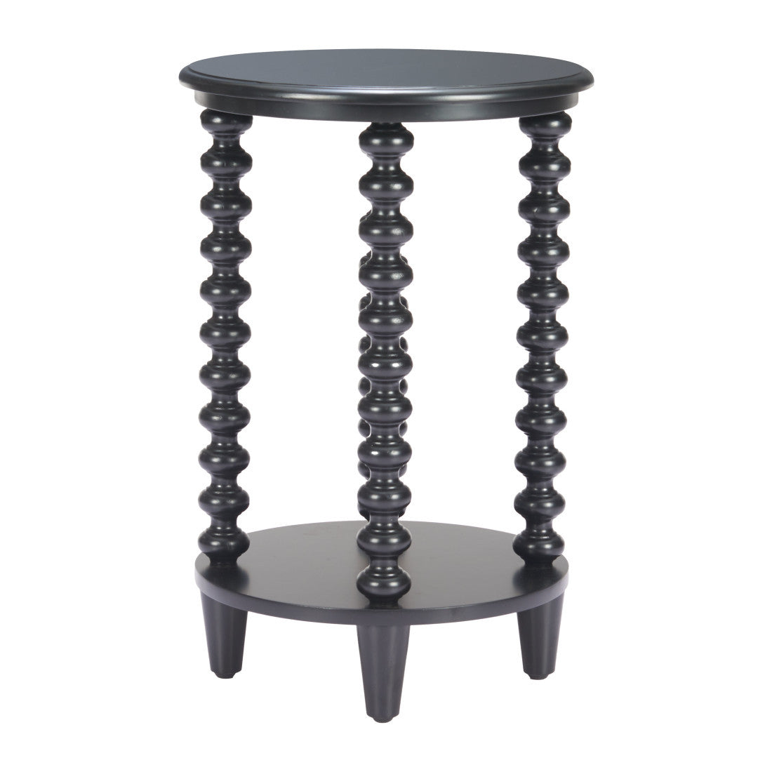 24" Black Solid Wood Circular End Table With Shelf