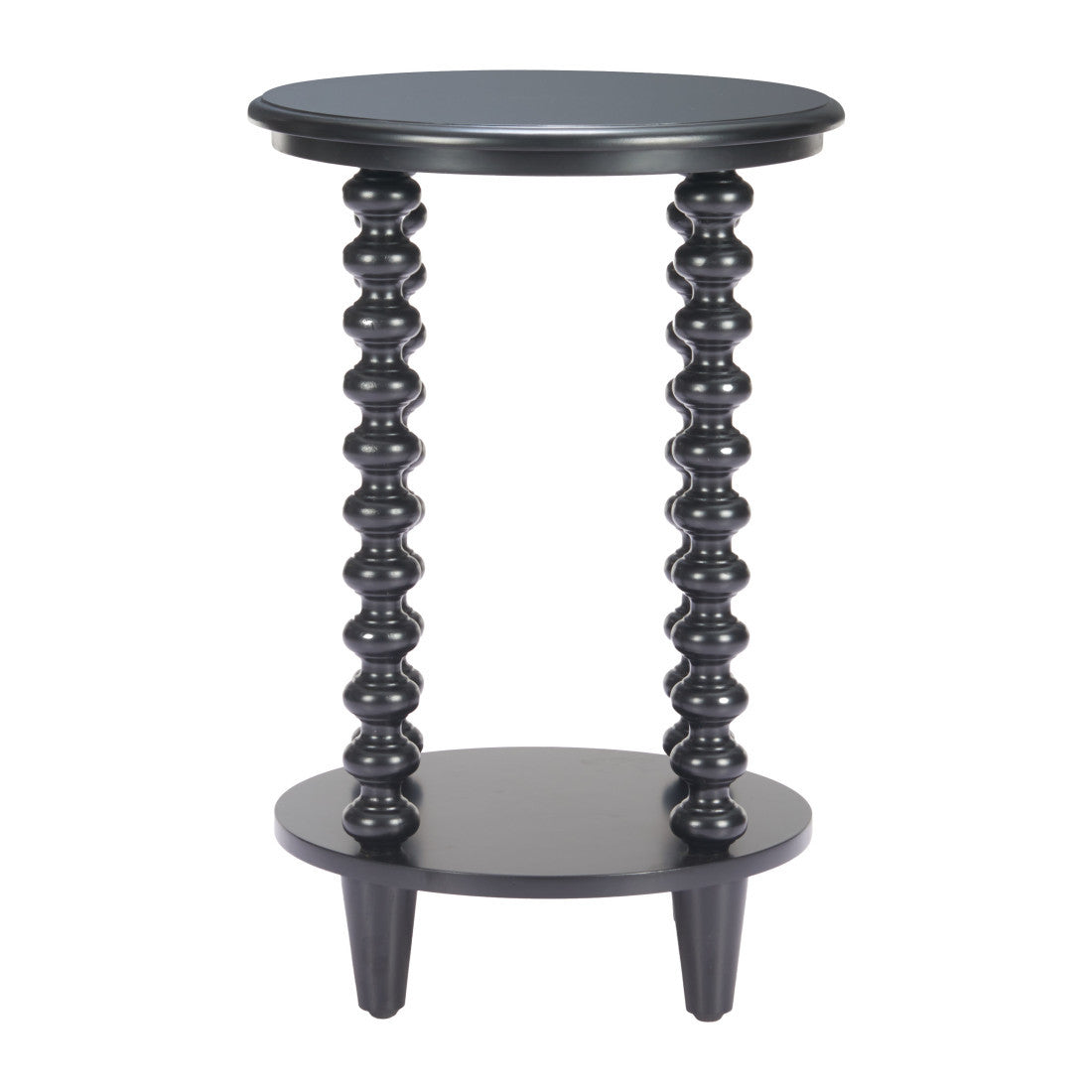 24" Black Solid Wood Circular End Table With Shelf