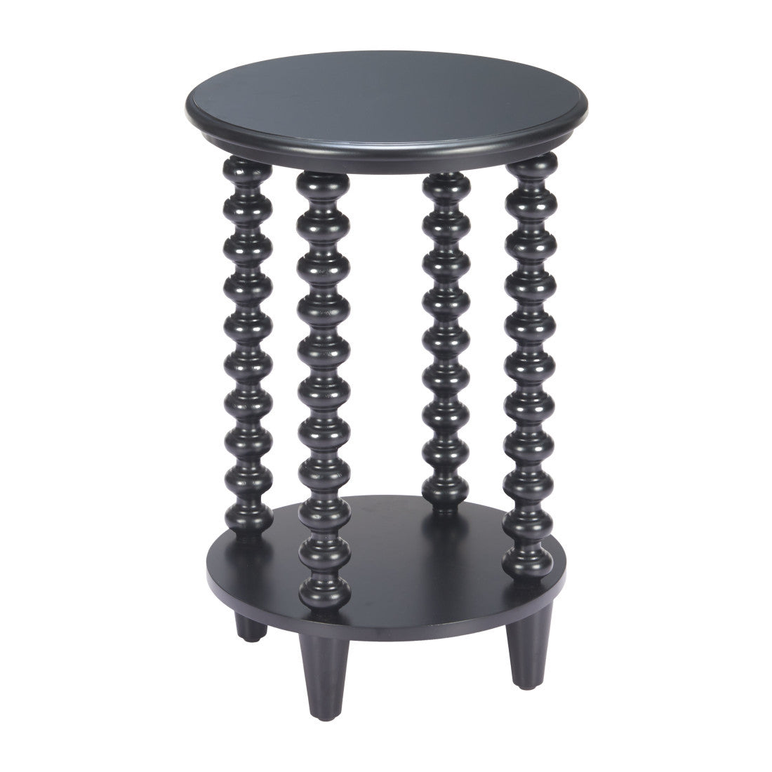 24" Black Solid Wood Circular End Table With Shelf