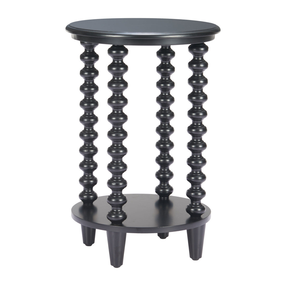 24" Black Solid Wood Circular End Table With Shelf