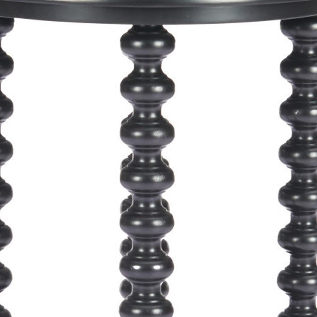 24" Black Solid Wood Circular End Table With Shelf