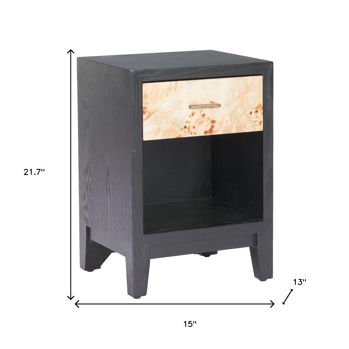 22" Gray Black and Natural Solid Wood End Table With Drawer And Shelf
