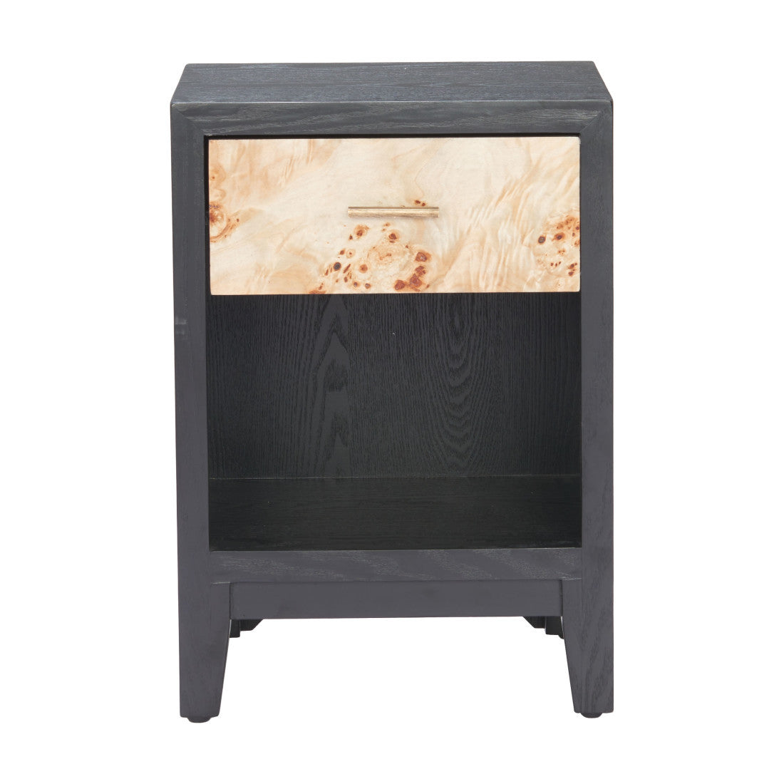 22" Gray Black and Natural Solid Wood End Table With Drawer And Shelf