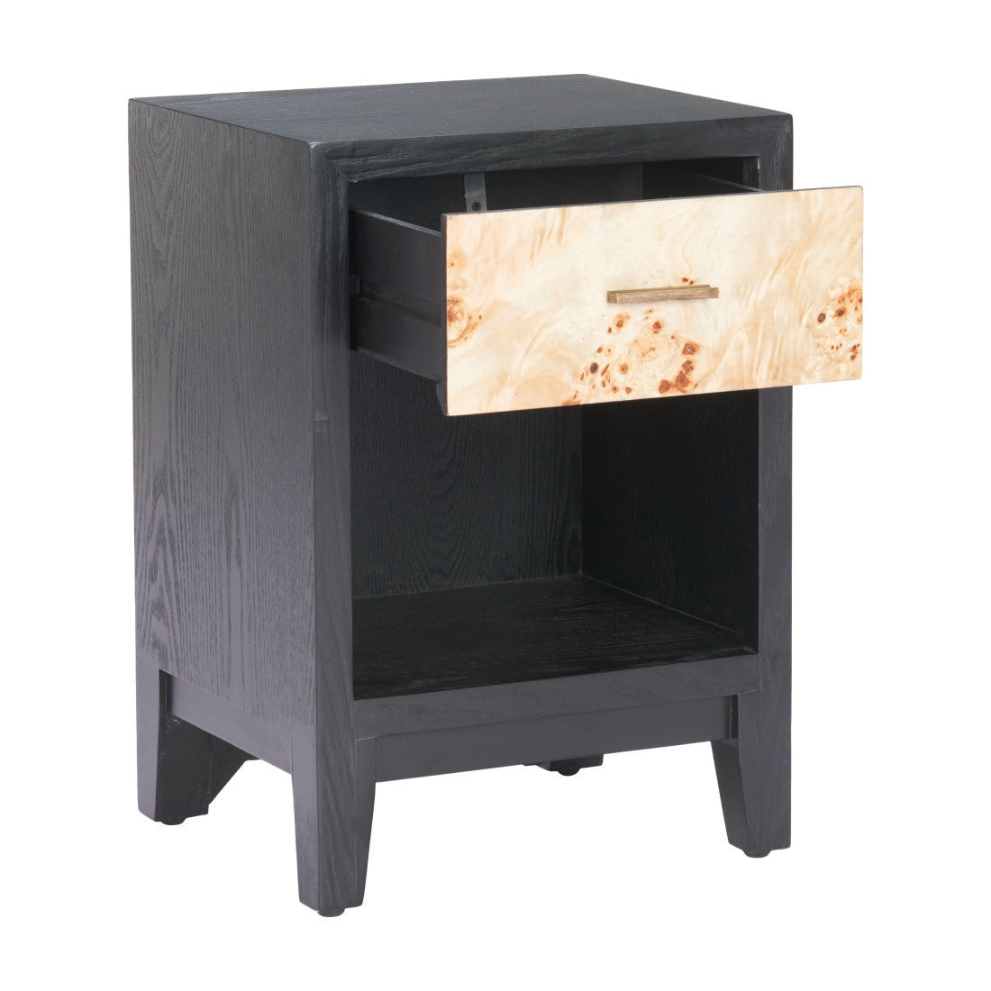 22" Gray Black and Natural Solid Wood End Table With Drawer And Shelf