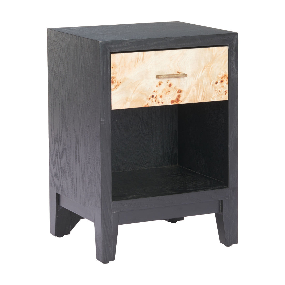 22" Gray Black and Natural Solid Wood End Table With Drawer And Shelf