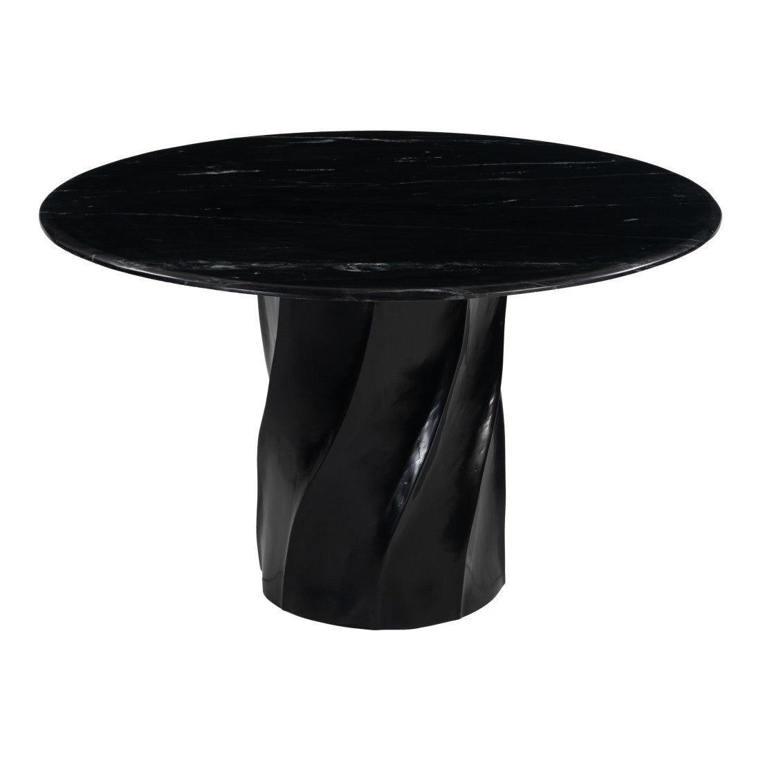 48" Black Marble and Wood Pedestal Base Round Top Dining Table