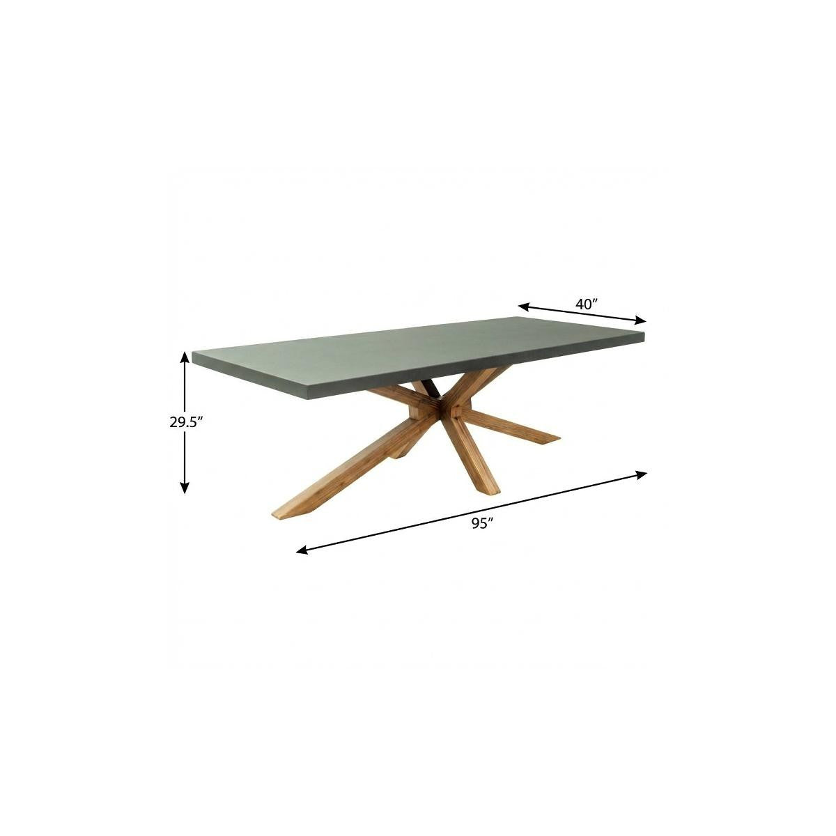 95" Gray and Natural Faux Concrete and Solid Wood Cross Leg Base Dining Table