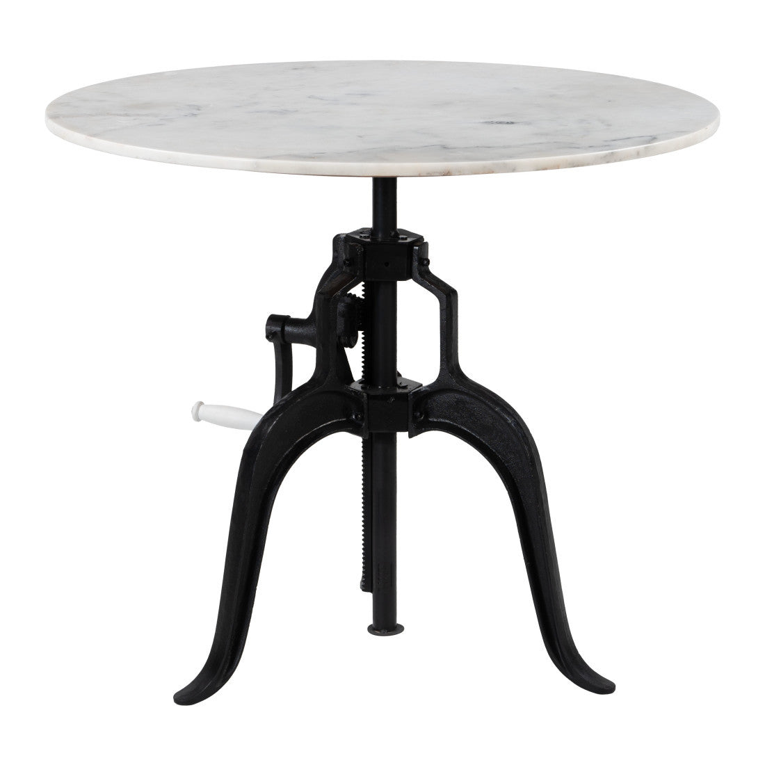 34" White and Black Marble and Iron Adjustable Height Round Bar Table