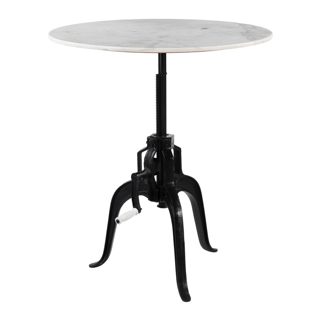 34" White and Black Marble and Iron Adjustable Height Round Bar Table
