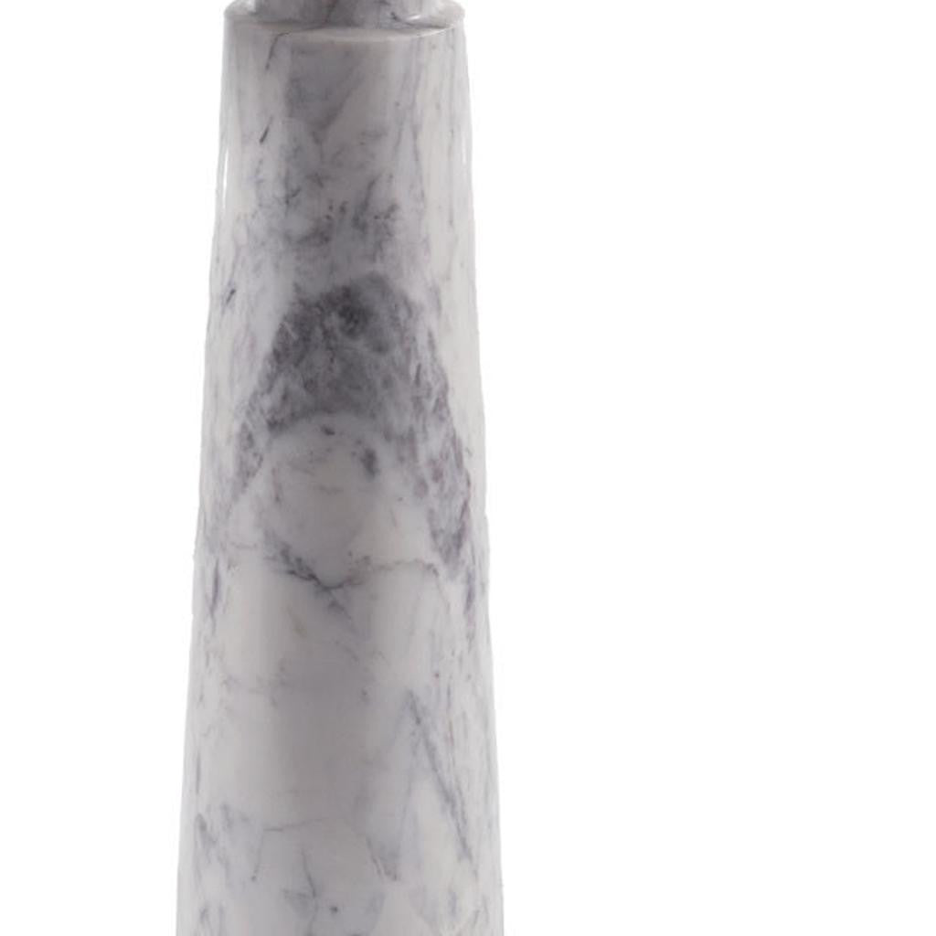 22" Silver and White Aluminum and Marble Pedestal End Table