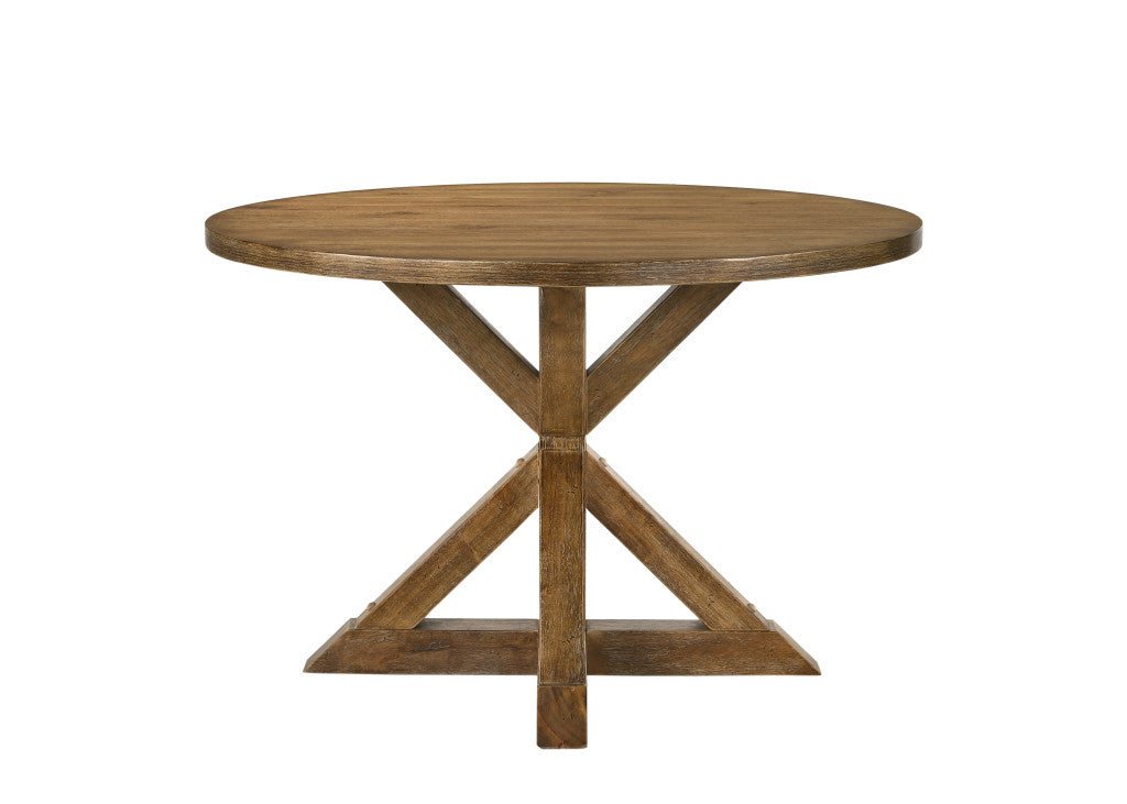 48" Oak Wood Cross Leg Base Round Top Dining Table