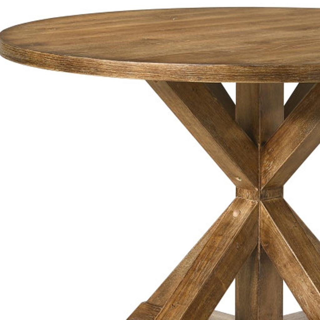 48" Oak Wood Cross Leg Base Round Top Dining Table