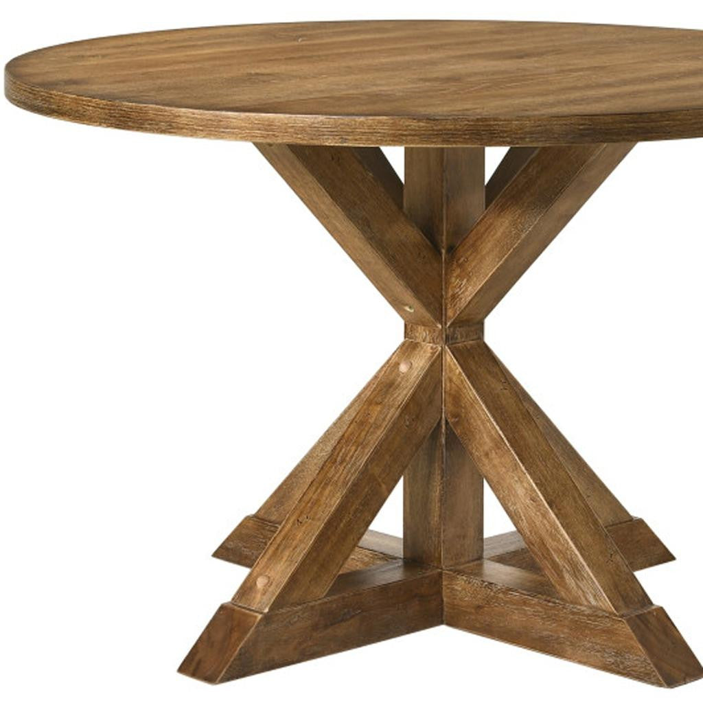 48" Oak Wood Cross Leg Base Round Top Dining Table