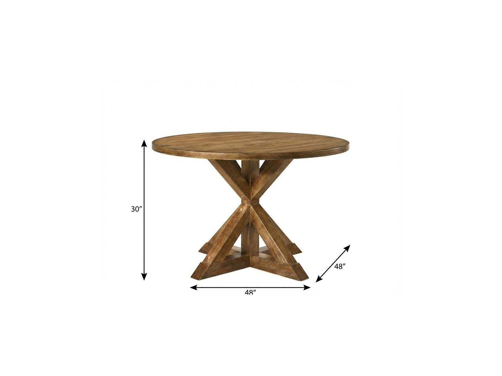 48" Oak Wood Cross Leg Base Round Top Dining Table