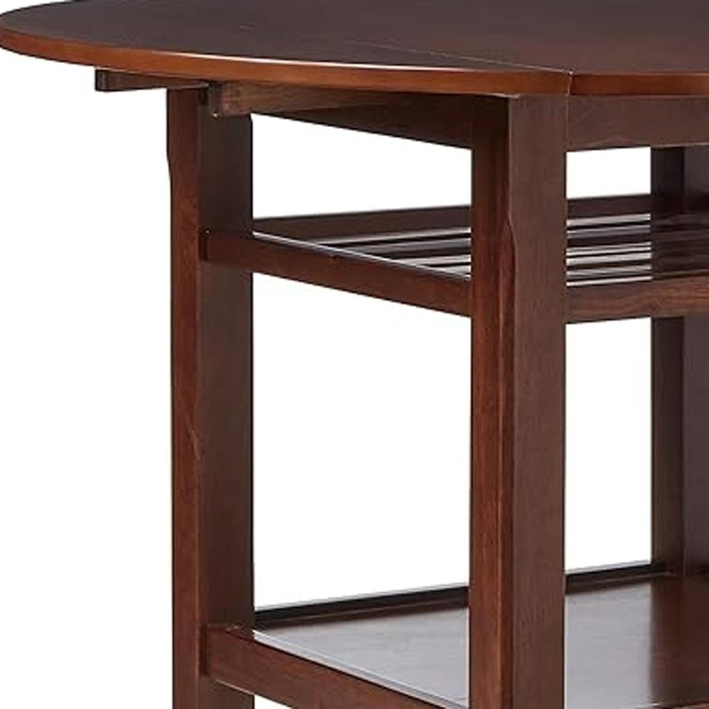 40" Brown Wood Rounded Drop Leaf Bar Table