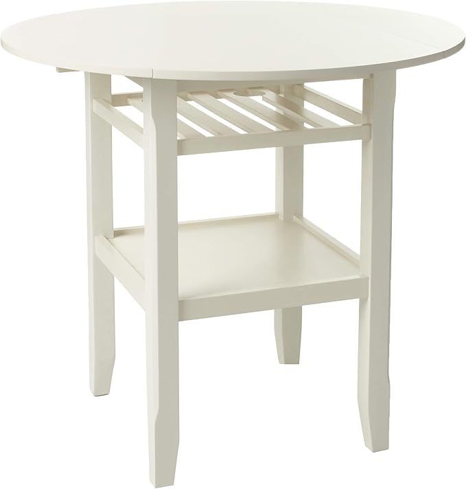 40" Cream Wood Rounded Drop Leaf Bar Table