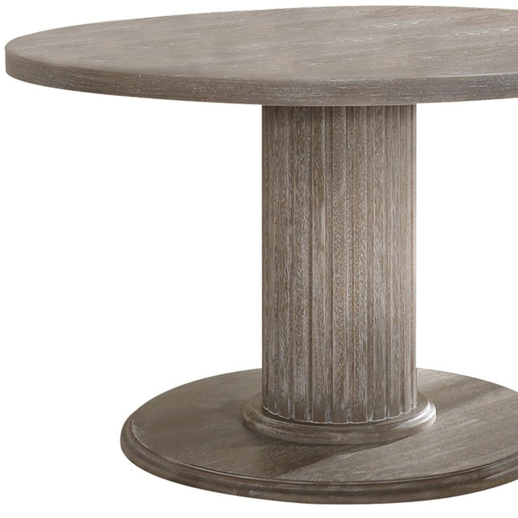 47" Gray Wood Pedestal Base Round Top Dining Table