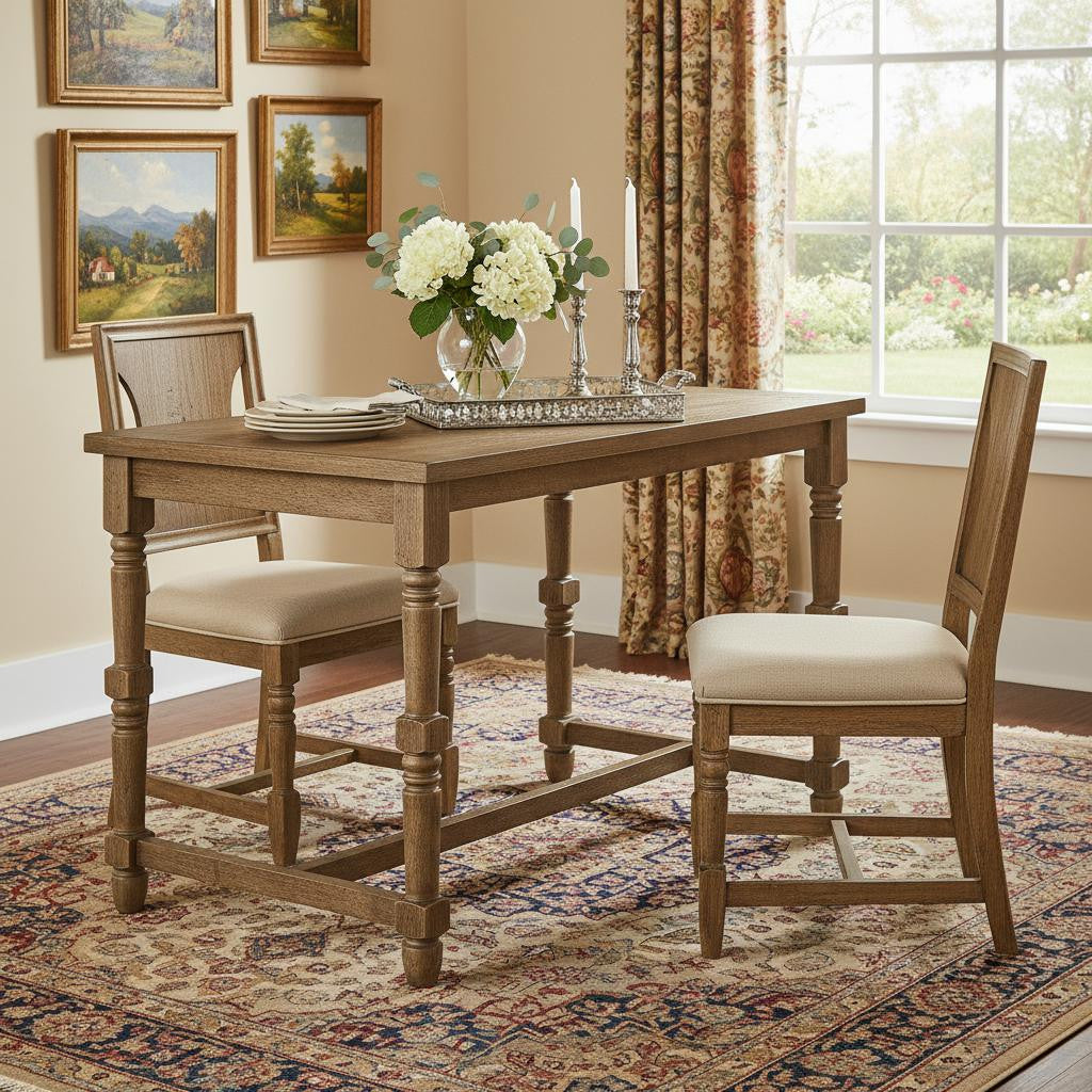 54" Oak Wood Trestle Base Dining Table