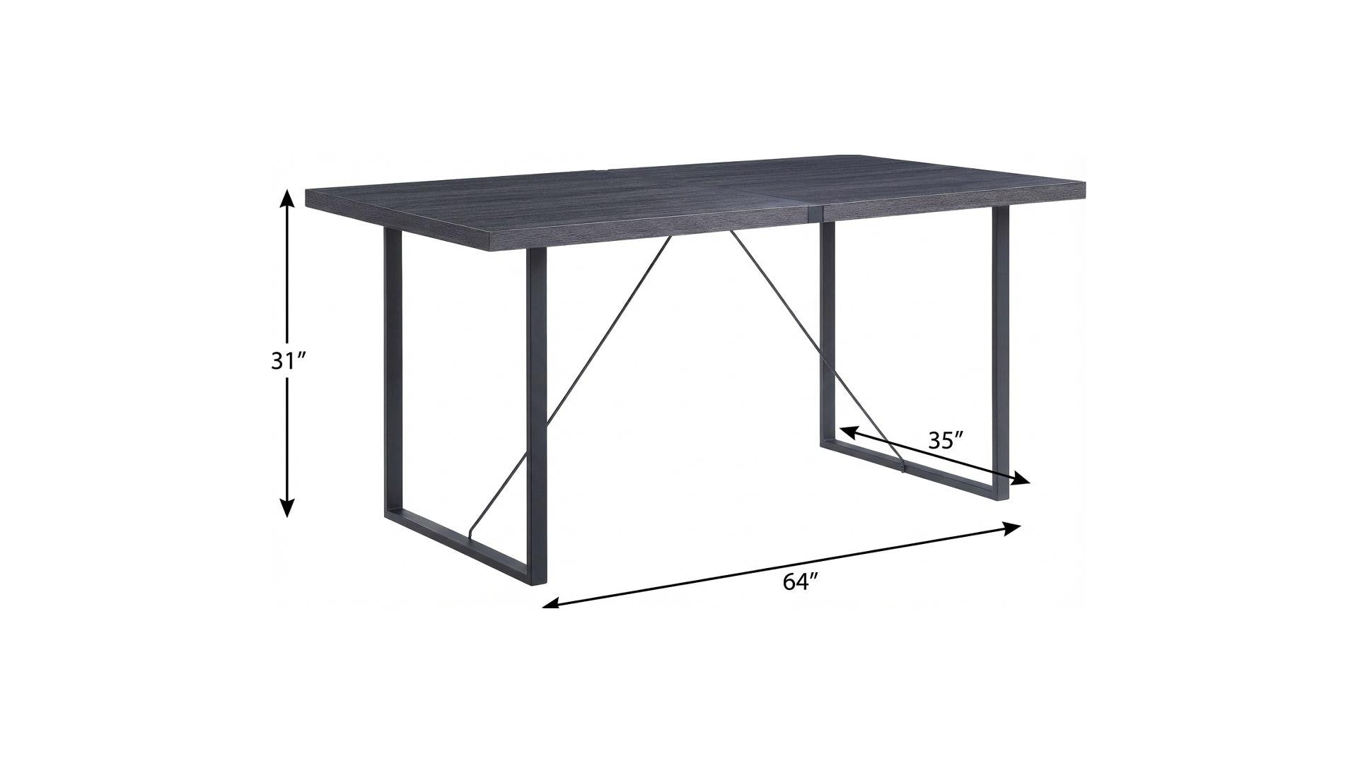 64" Dark Gray and Black Wood and Iron Sled Base Dining Table
