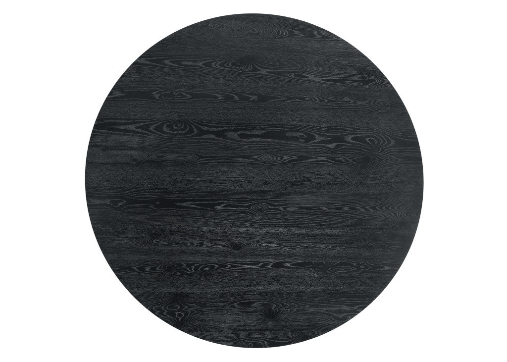 59" Black Wood Pedestal Base Round Top Dining Table