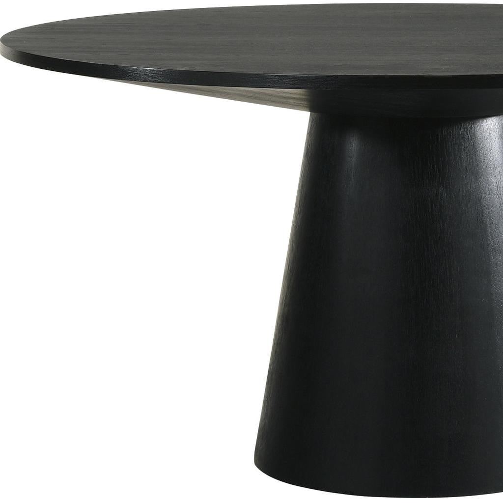 59" Black Wood Pedestal Base Round Top Dining Table