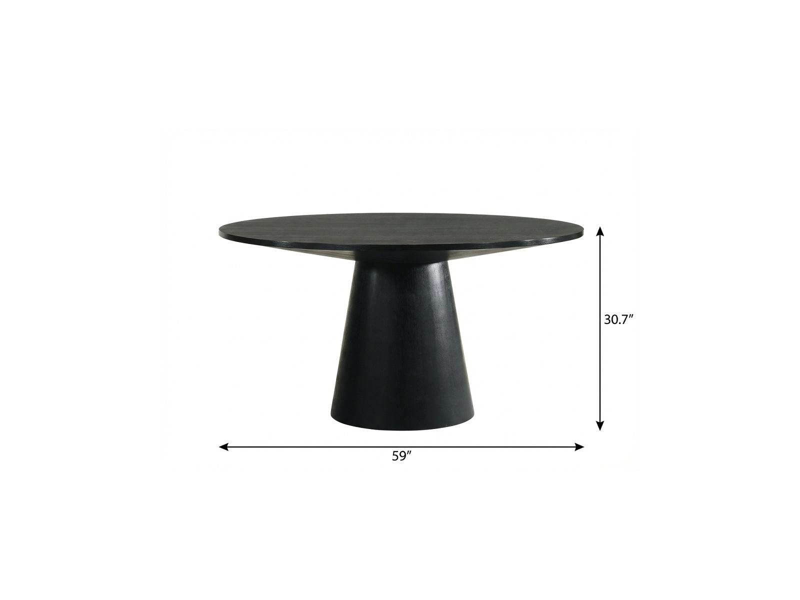 59" Black Wood Pedestal Base Round Top Dining Table