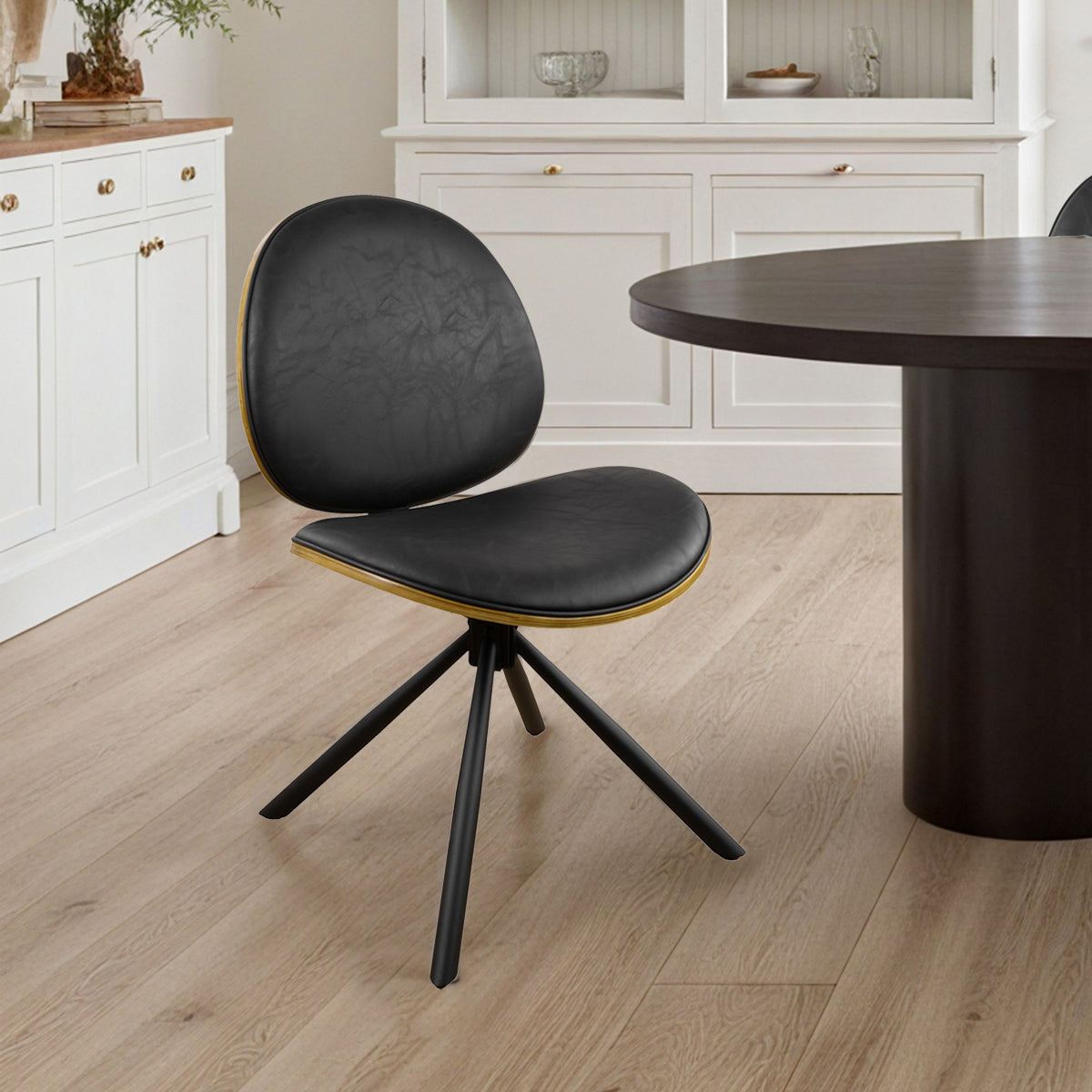Black Upholstered Faux Leather And Metal Dining Side Chair