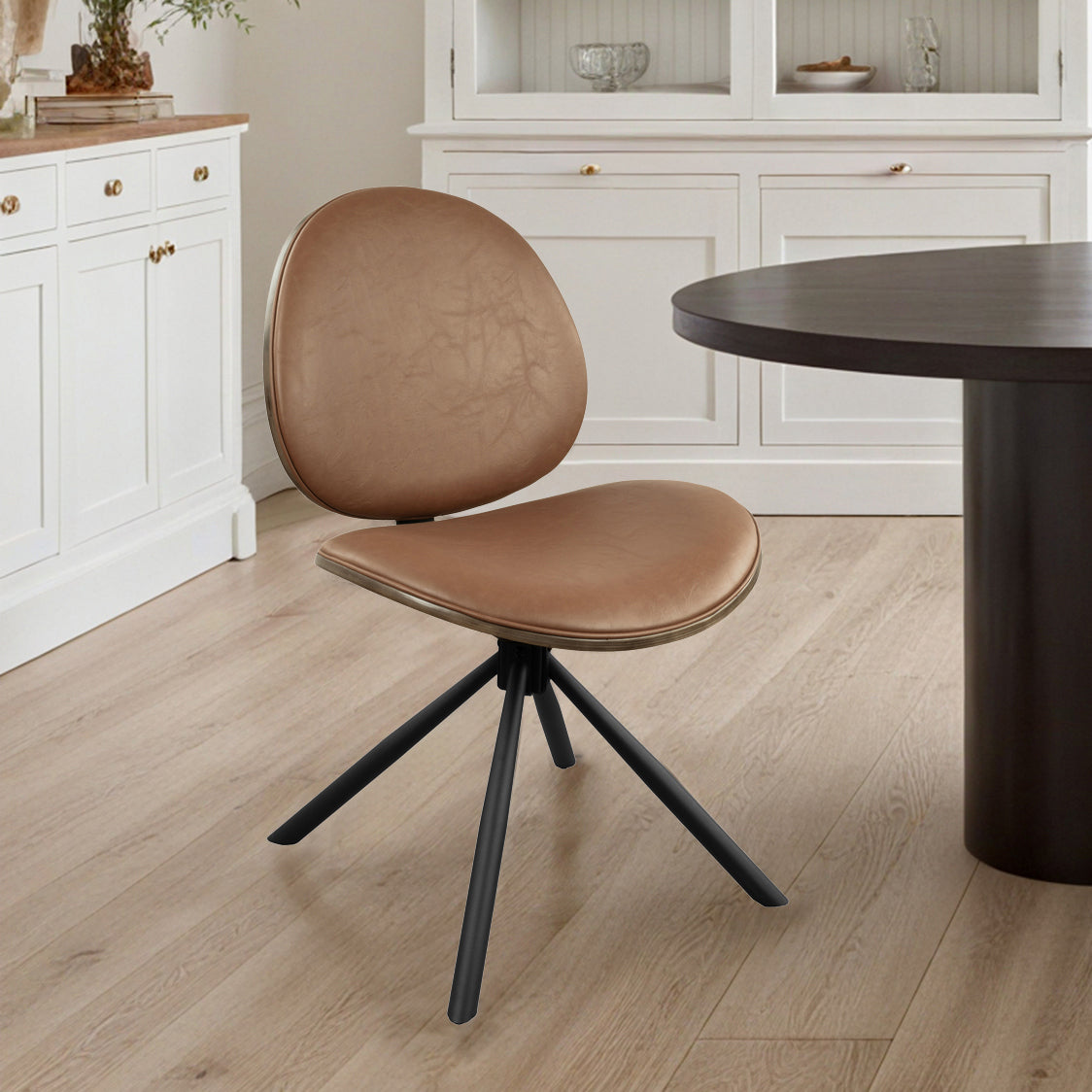 Brown and Black Faux Leather And Metal Dining Side Chair