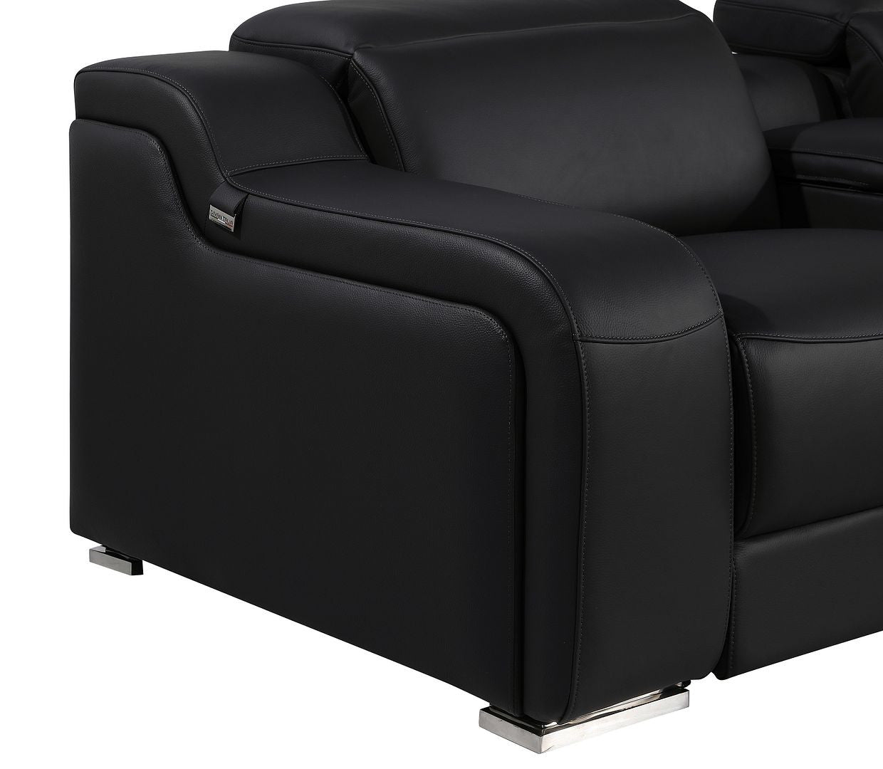 Black Italian Leather Power Reclining U Shaped Ten Piece Corner Sectional With Console