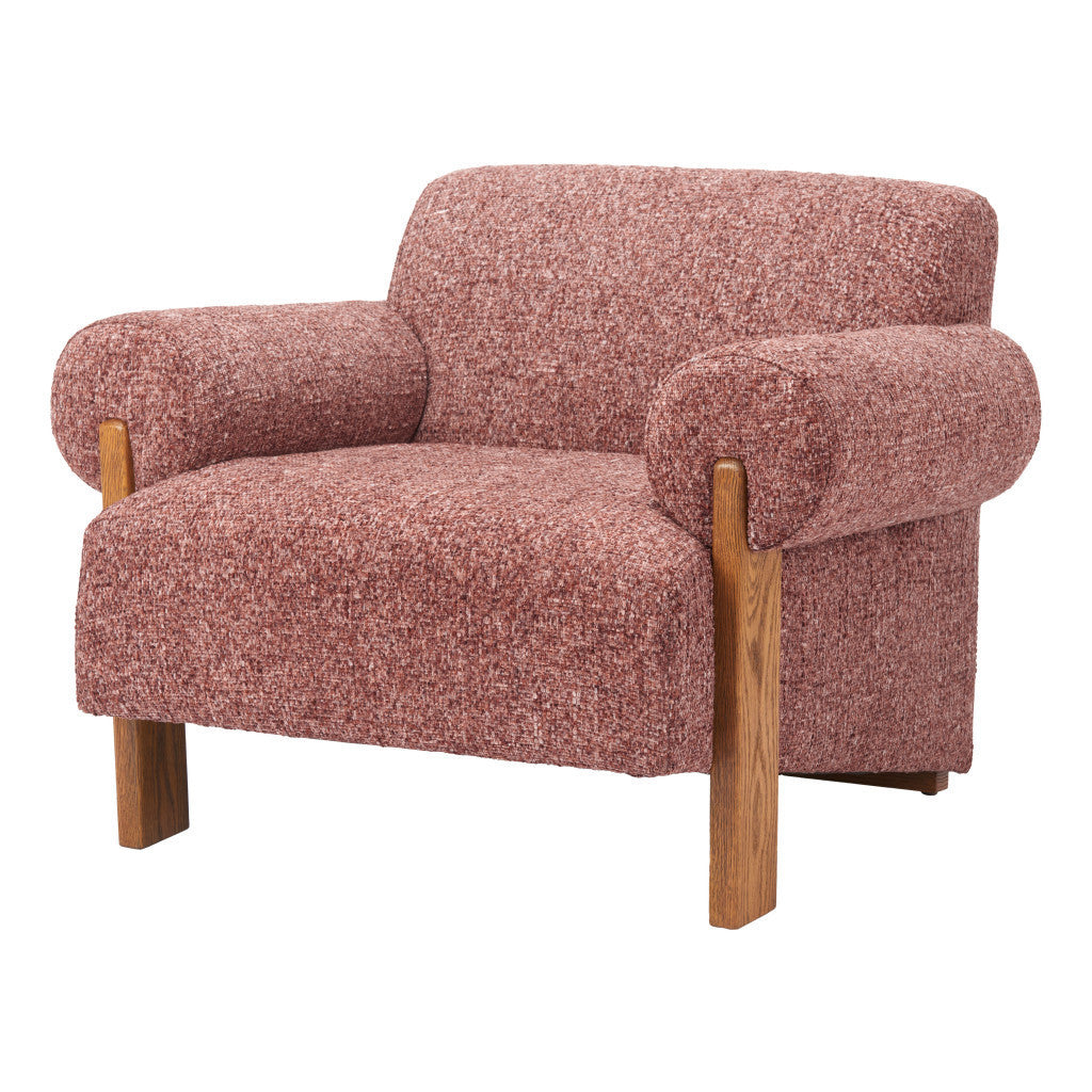39" Copper And Brown Woven Upholstery And Solid Wood Arm Chair