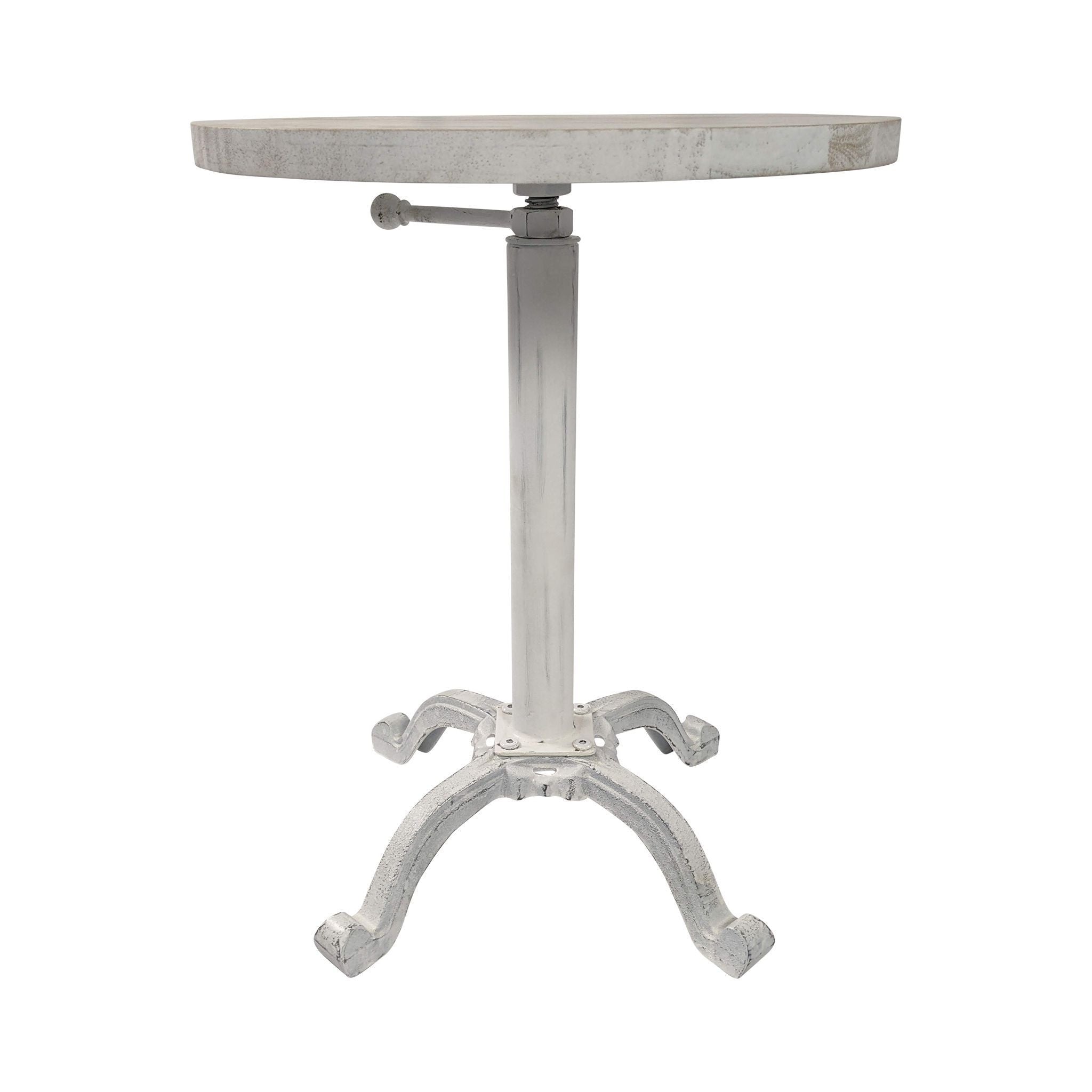 22" White Solid Wood and Metal Height Adjustable Round Pedestal End Table