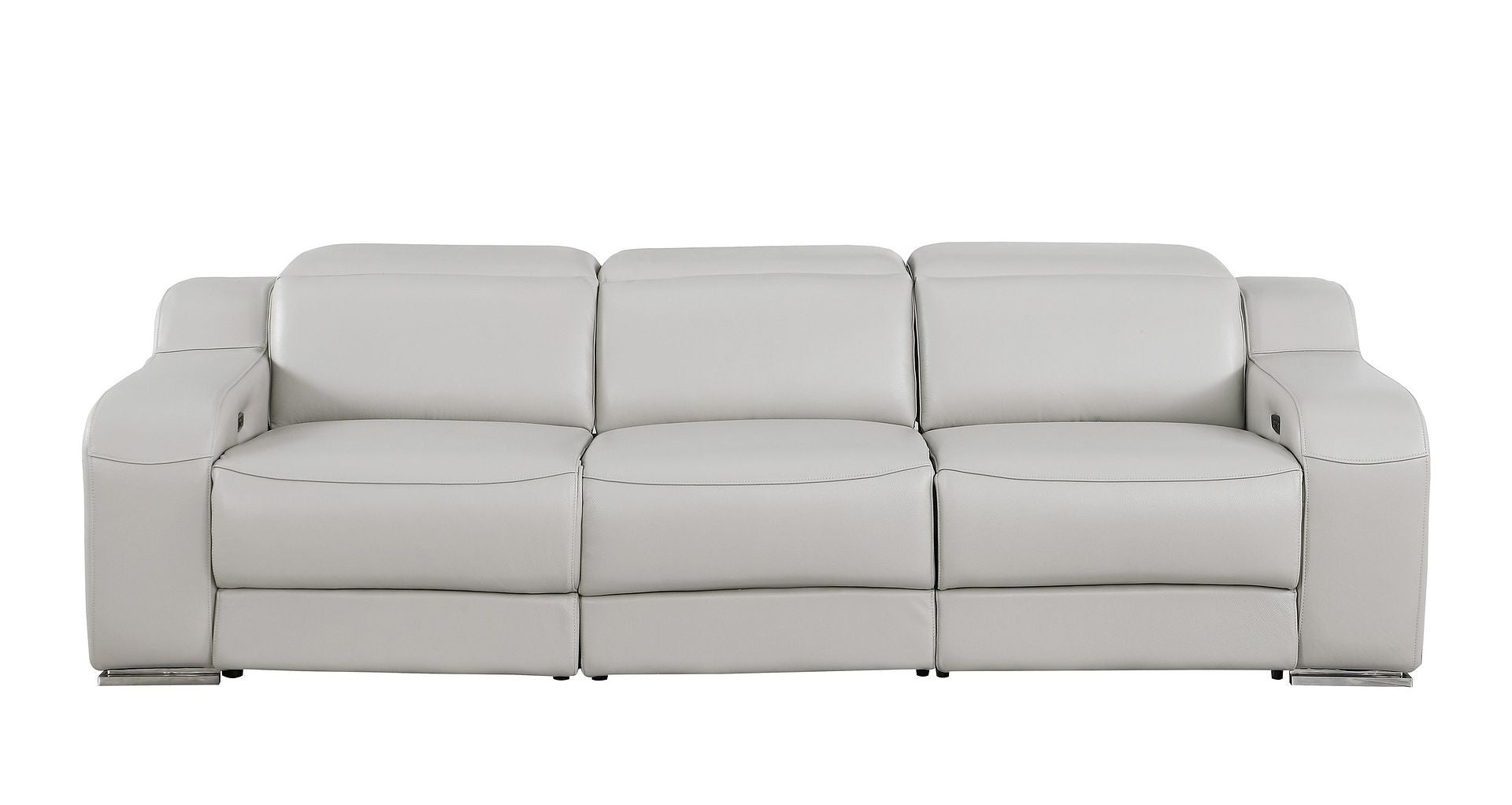 103" Light Gray Italian Leather Reclining USB Sofa