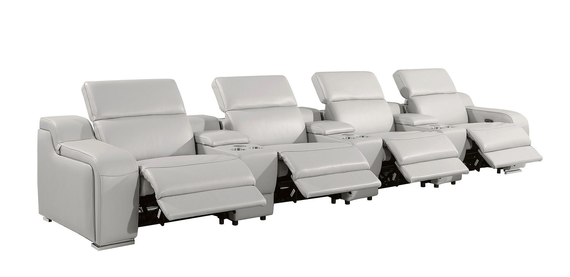 169" Light Gray Italian Leather Reclining USB Sofa