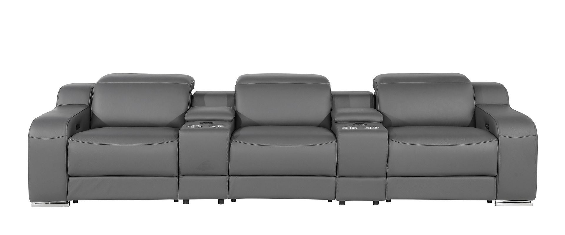 129" Dark Gray Italian Leather Reclining USB Sofa