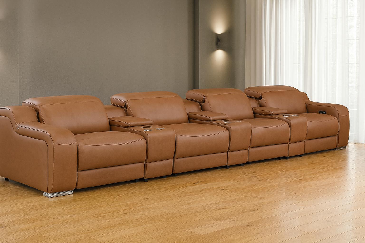 169" Chestnut Italian Leather Reclining USB Sofa