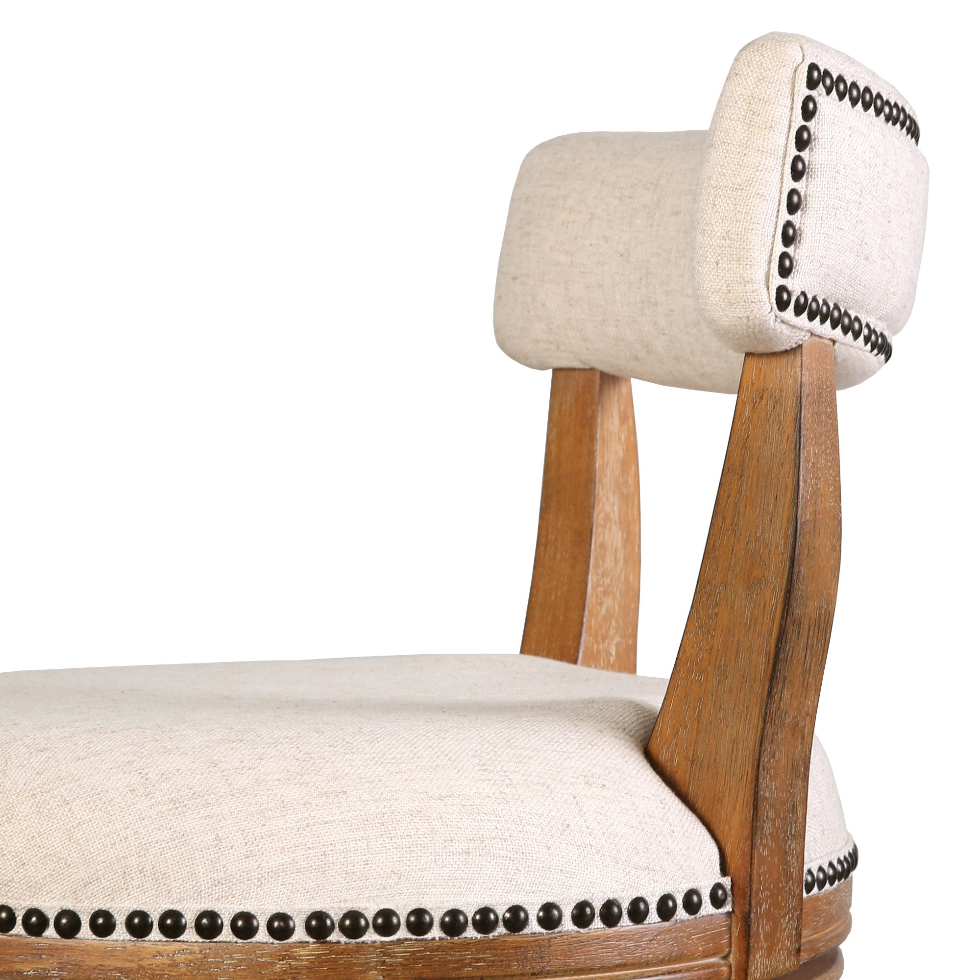 Linen and Brown Fabric and Solid Wood Low Back Counter Height Swivel Bar Chair