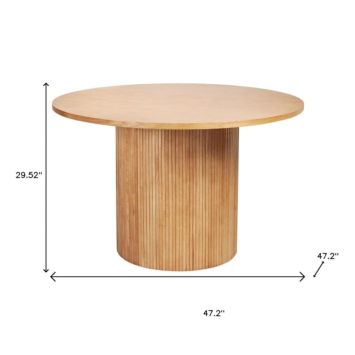 47" Natural Wood Pedestal Base Round Top Dining Table