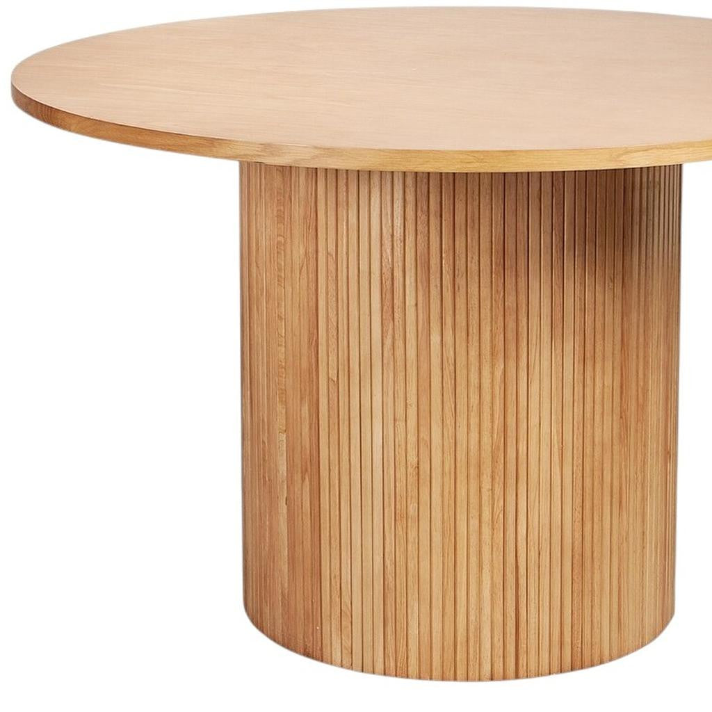 47" Natural Wood Pedestal Base Round Top Dining Table